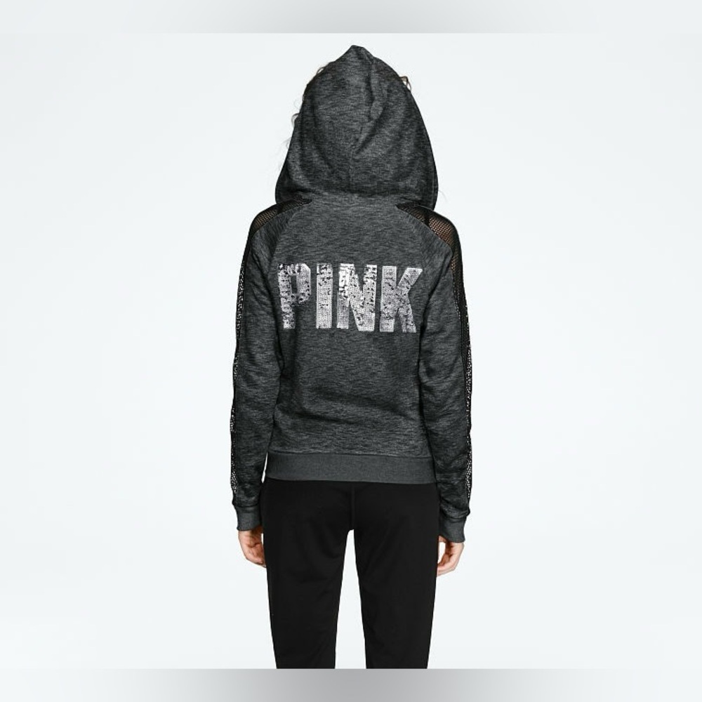 ✨ victoria’s secret pink — bling mesh perfect full-zip hoodie ✨
